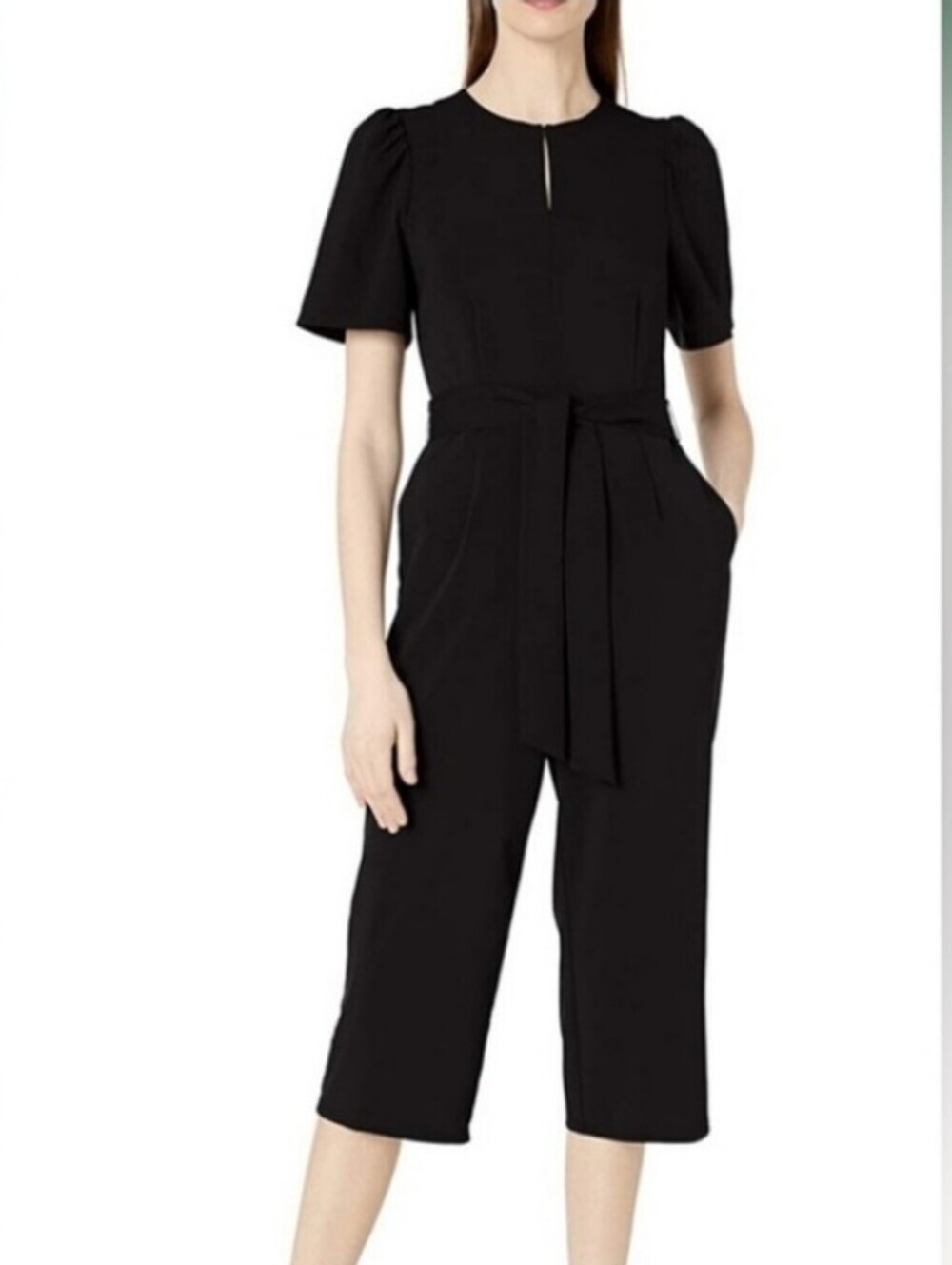 Women's LARK & RO Black Short Sleeve Cropped Jumpsuit Size 8